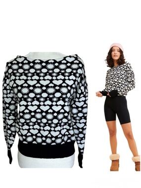 Anthropologie Maeve Boat Neck Heart Sweater Size XS NWT